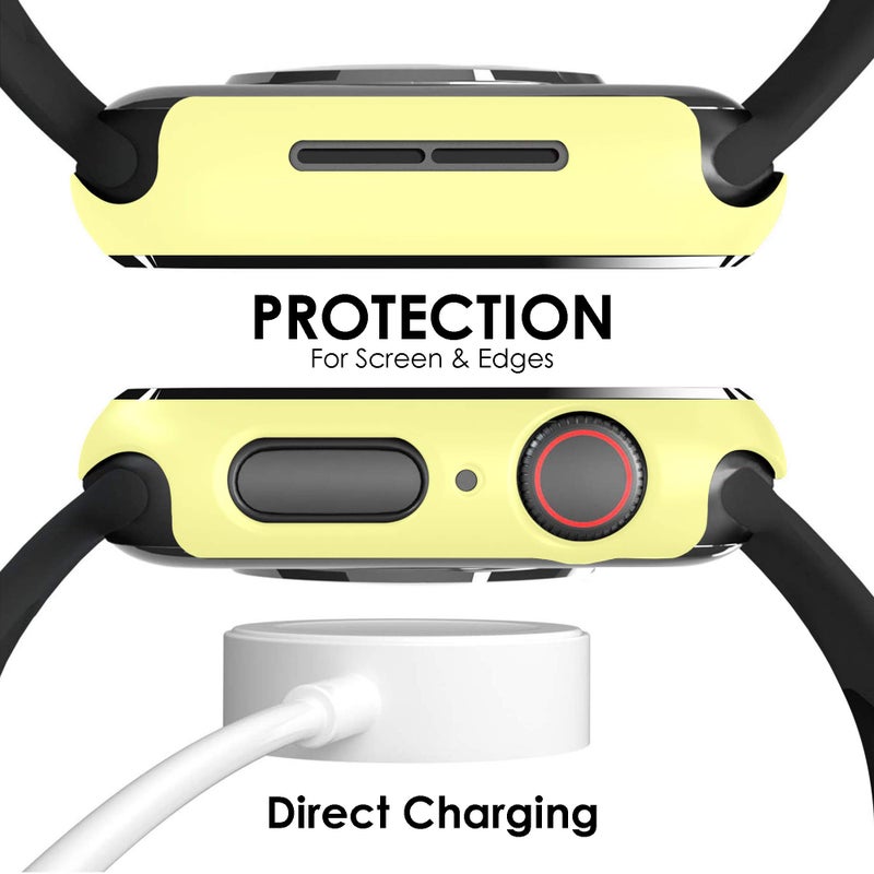 Pokanic [2 Pack Compatible with Apple Watch SE 6 5 4 Series iWatch 9H Tempered Glass Case Full Body Screen Protector Cover Wireless Charge Light Weight Scratch Resistant Proof (Yellow, 40mm) - Image 3